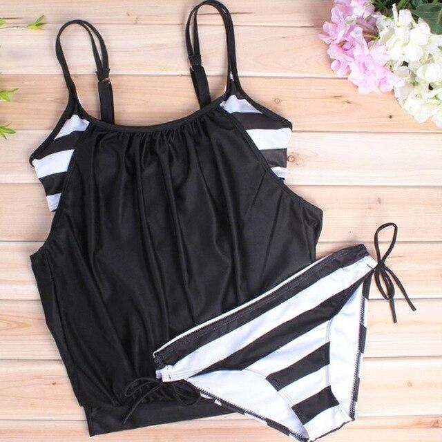 Summer Beach Girls Swimwear Stripes Tankini Swimsuits Women Soft Polyester Tankini Top Bathing Suit Swimsuit Beachwear
