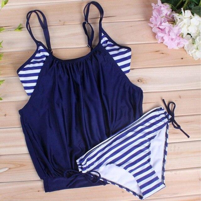 Summer Beach Girls Swimwear Stripes Tankini Swimsuits Women Soft Polyester Tankini Top Bathing Suit Swimsuit Beachwear