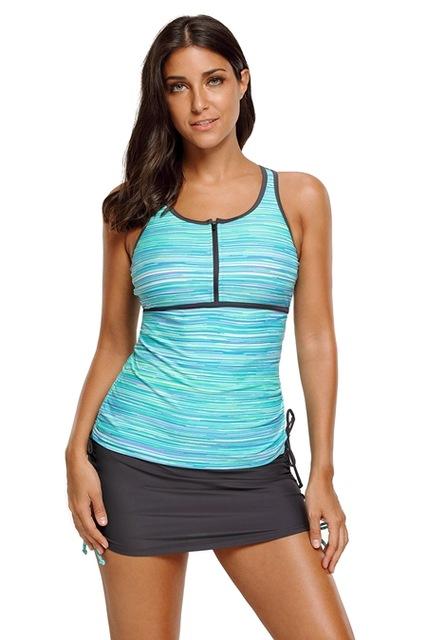 Two Piece Swimsuit For Women Stripe Mesh Racherback Tankini Top And Lace-up Bikini Bottoms Swimwear 4F410455 Biquinis
