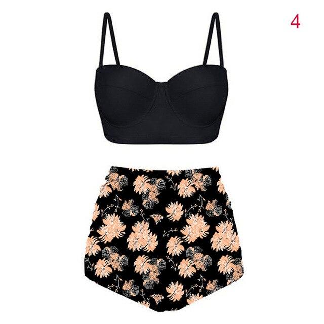 Women High Waist Tankinis Top with Pants Strappy Crop Tops Print Slim Fit Shorts Swimsuit HSJ88