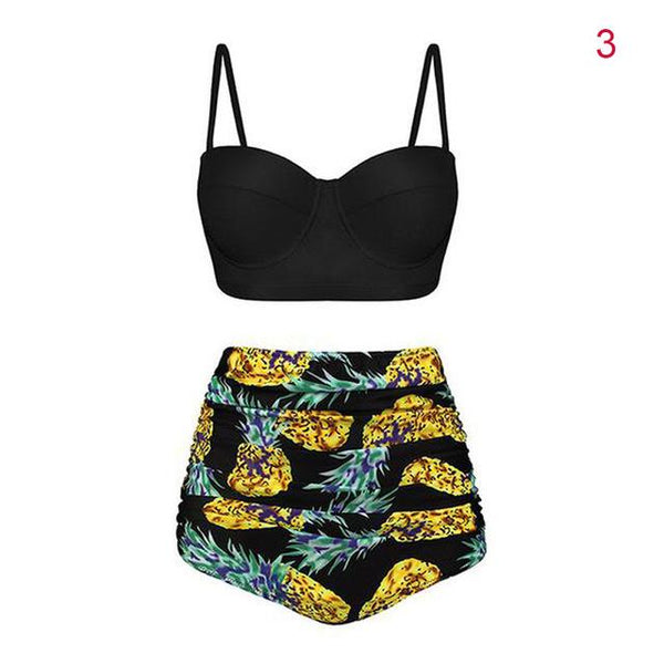 Women High Waist Tankinis Top with Pants Strappy Crop Tops Print Slim Fit Shorts Swimsuit HSJ88
