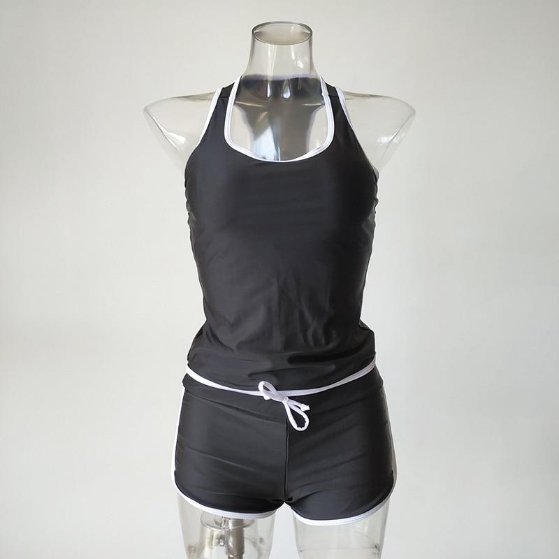 Sport Two Pieces Swimsuit High Waisted Swimwear Women Sleeveless Tankini Top With Boyshorts Bathing Suit 2019 Beachwear