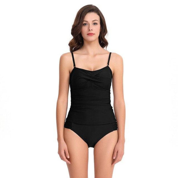 Ladies Best Two Pieces Swimwear Ruched Tankini Top With Triangle Bottoms No Underwire Soft Bra Support Adjustable Shoulder Strap