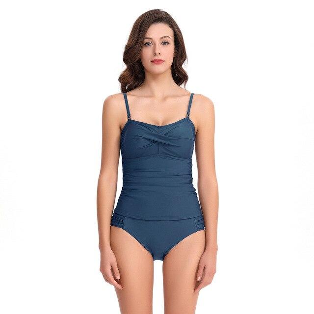 Ladies Best Two Pieces Swimwear Ruched Tankini Top With Triangle Bottoms No Underwire Soft Bra Support Adjustable Shoulder Strap