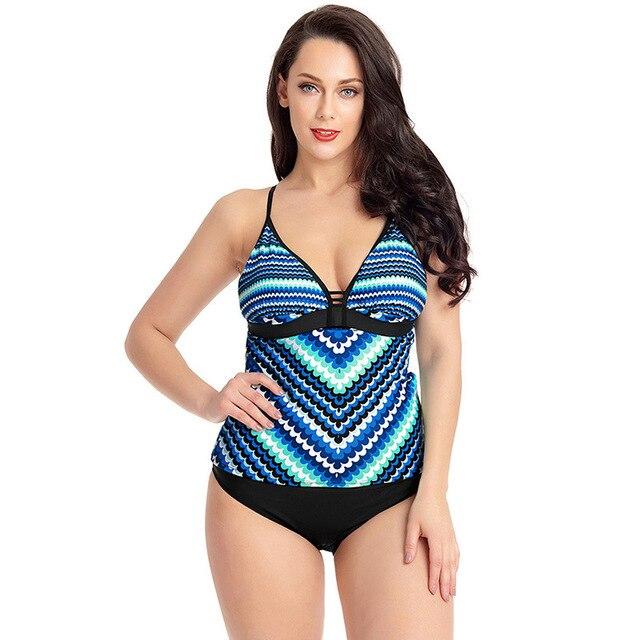 Bsubseach Women Swimwear Two- Piece 2019 V Neck Geometric Print Tankini Tops Swimsuit Shorts Beach Set Costume Da Bagno Donna