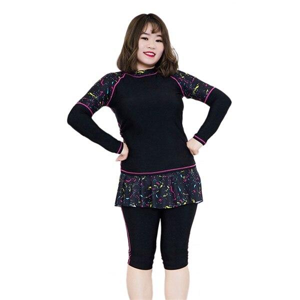Large Size Swimwear Rash Guard Sport Swimsuits For Women Long Sleeve Tankini Top With Boyshorts Bathing Suit Surfing Wear 6XL