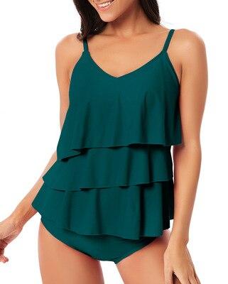 Sexy Two Piece Swimsuits For Women V-Neck Tiered Ruffle Tankini Tops With Brief Swimwear Bathing Suits Tummy Control Bikini Set