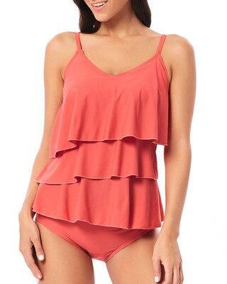 Sexy Two Piece Swimsuits For Women V-Neck Tiered Ruffle Tankini Tops With Brief Swimwear Bathing Suits Tummy Control Bikini Set