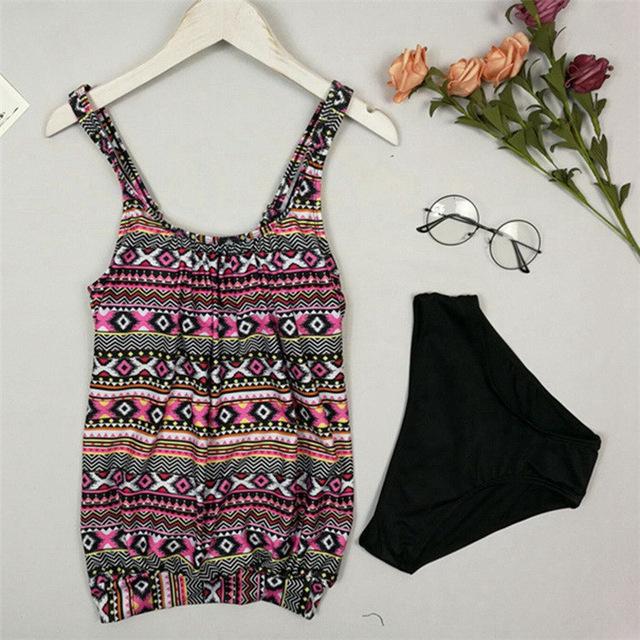 Tank Heart Print Biquini Plus Size Swimwear Women Tankini Top Two Piece Swimsuit with shorts badpak Swim Bathing Suit bikinis