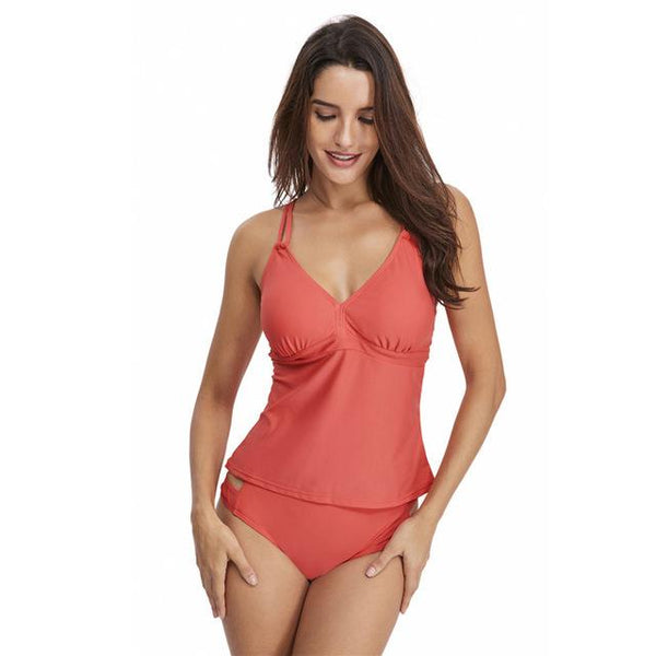 Women Bathing Suits Halter Neck Tankini Top with Matching Brief Two Piece Set Bathing Suit for Beach Sports Training Exercise XL