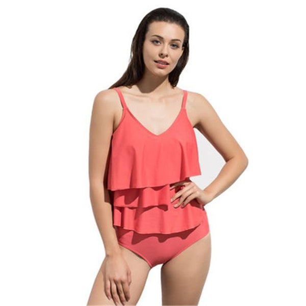 Women's V-Neck Two Piece Swimsuits Tiered Ruffle Tankini Top with Brief Swimwear Bathing Suits for Women Slim Belly Big Size XL