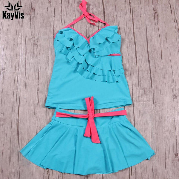 KayVis Women Dress Tankini 2019 Print Tankini Halter Top Swimsuit Push Up Swimwear Female Swimming Wear Bathing Suit