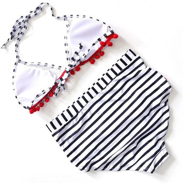 Women Tankini Halter Top Lace High Waist Bikini Swimwear Lady Wire Free Padded Bra Swimsuit Beach Suit