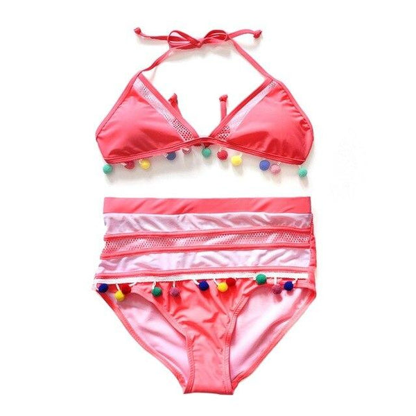 Women Tankini Halter Top Lace High Waist Bikini Swimwear Lady Wire Free Padded Bra Swimsuit Beach Suit