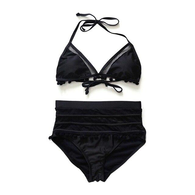 Women Tankini Halter Top Lace High Waist Bikini Swimwear Lady Wire Free Padded Bra Swimsuit Beach Suit