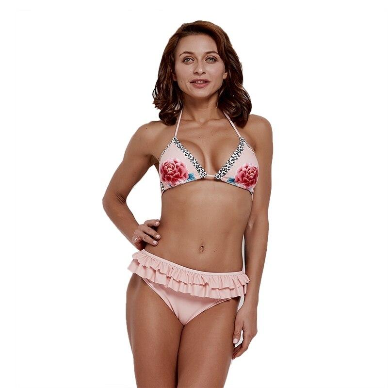 Ladies Sexy Tankini Halter Top Flouncing Bikini Swimwear Lady Wire Free Padded Bra Swimsuit Swim Beach Suit for Women
