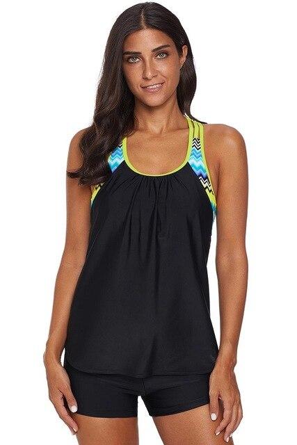 Two Pieces Swimsuit Women Push Print Insert Racerback Tankini Set Top with Shorts Bikini Female Beach Swimwear LC411023
