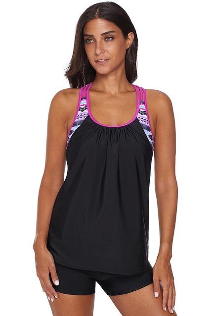 Two Pieces Swimsuit Women Push Print Insert Racerback Tankini Set Top with Shorts Bikini Female Beach Swimwear LC411023