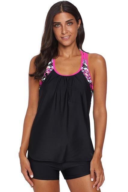 Two Pieces Swimsuit Women Push Print Insert Racerback Tankini Set Top with Shorts Bikini Female Beach Swimwear LC411023