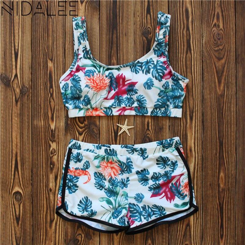 Plus Size Bikini set Swimwear female 2018 High Waist Tankini set Top Push Up Swimsuit Floral Printed Sexy Bikinis Women 7077