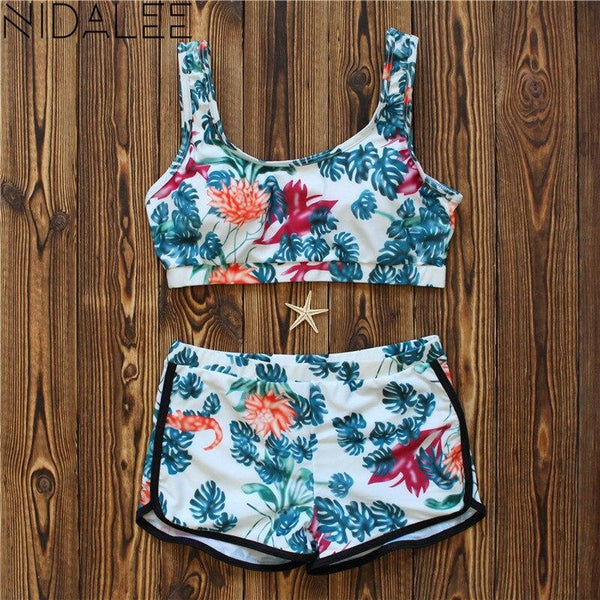 Plus Size Bikini set Swimwear female 2018 High Waist Tankini set Top Push Up Swimsuit Floral Printed Sexy Bikinis Women 7077