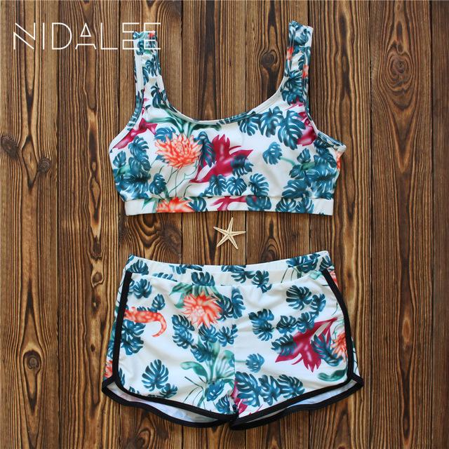 Plus Size Bikini set Swimwear female 2018 High Waist Tankini set Top Push Up Swimsuit Floral Printed Sexy Bikinis Women 7077