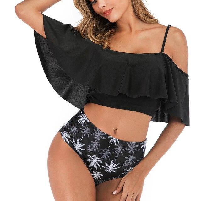 Swimwear 2019 Women Two Piece Plus Size Tankini Ruffled Swimsuit Top Female Printed High Waisted Bottom Bikini Maillot De Bain