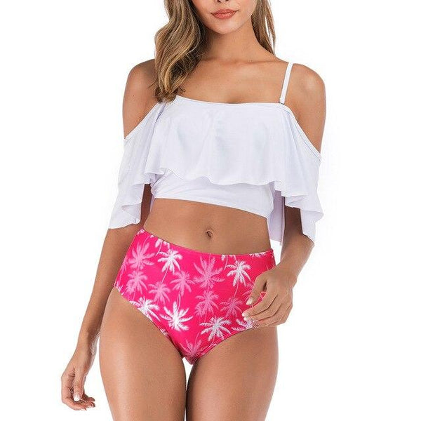 Swimwear 2019 Women Two Piece Plus Size Tankini Ruffled Swimsuit Top Female Printed High Waisted Bottom Bikini Maillot De Bain
