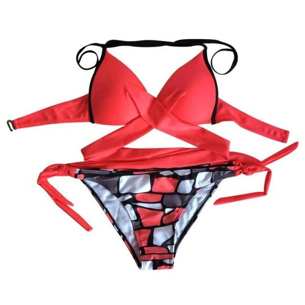 Cross Split Women Female Swimsuit Brazilian Swimwear Plavky Tankini Candy Color Top Floral Print Bottom Brief 2018 Beach