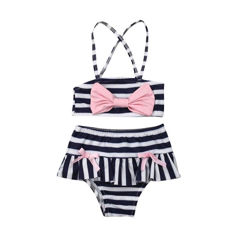 2019 New Toddler Baby Girls Striped Bikini Set Swimwear Tankini Cute Bow Sling Top Shorts 2Pcs Beachwear 1-6Y