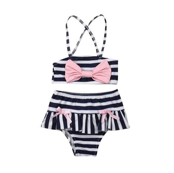 2019 New Toddler Baby Girls Striped Bikini Set Swimwear Tankini Cute Bow Sling Top Shorts 2Pcs Beachwear 1-6Y