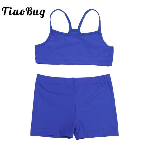 TiaoBug Kids Girls Tankini Crop Top with Bottoms Shorts Sports Set Children Gymnastics Workout Swimming Beachwear Swimwear Set