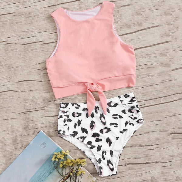 Tankini Swimsuits Women High Waist Swimwear Crop Top Two Piece Summer Swimsuit Bottom Knot Swimming Suit Biquinis Feminino 2019