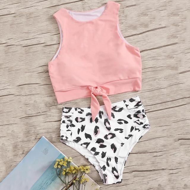 Tankini Swimsuits Women High Waist Swimwear Crop Top Two Piece Summer Swimsuit Bottom Knot Swimming Suit Biquinis Feminino 2019
