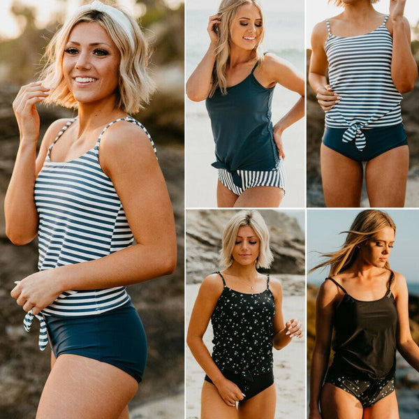 2pcs Women Push Up Tankini Bikini Set Tank Top Boy Shorts Padded Summer Swimwear