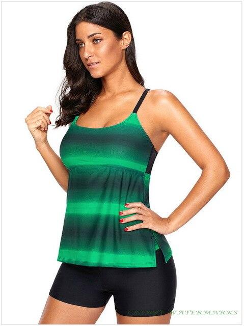 2019 Hot Style High Quality Women's Strappy Hollow Out Back Tankini Beachwear Fadeaway Top Flat Bottom Swimming Trunks Plus Size