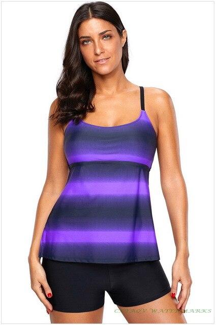 2019 Hot Style High Quality Women's Strappy Hollow Out Back Tankini Beachwear Fadeaway Top Flat Bottom Swimming Trunks Plus Size