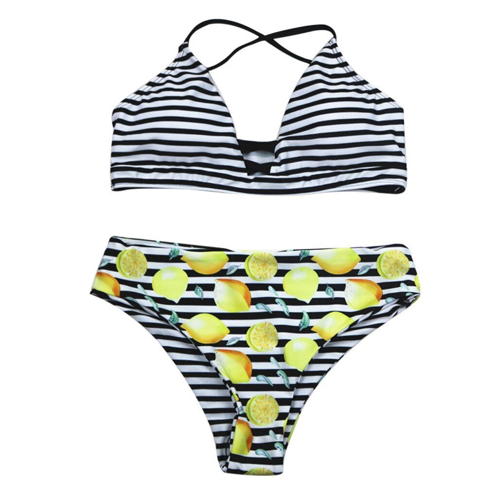 Women bikini 2019 Sexy Striped Print Tankini Set Strapless Tube Top Printing Bikini swimming suit for women clothing swimwear