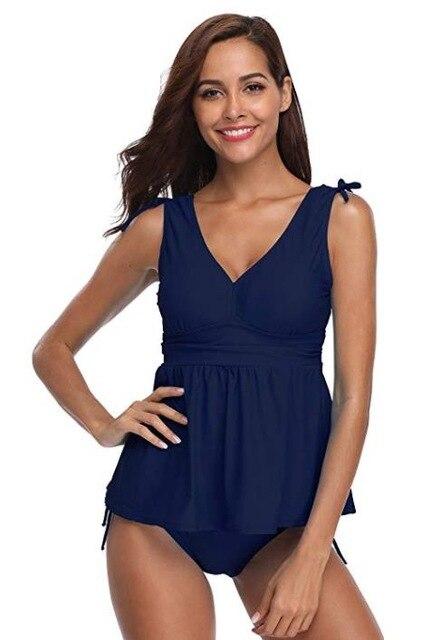 Shekini 2018 Real Bikinis Biquini Infantil Swimwear Women Solid Color Tankini With Padded Top Tie Side Shorts Women Swimsuit
