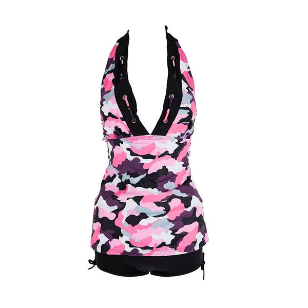 KNLPJYQ Deep V Swimwear Tankini Colorful Printed Top with Strappy Box Shorts Swimsuit Women Bather Two Pieces Swimming Suits