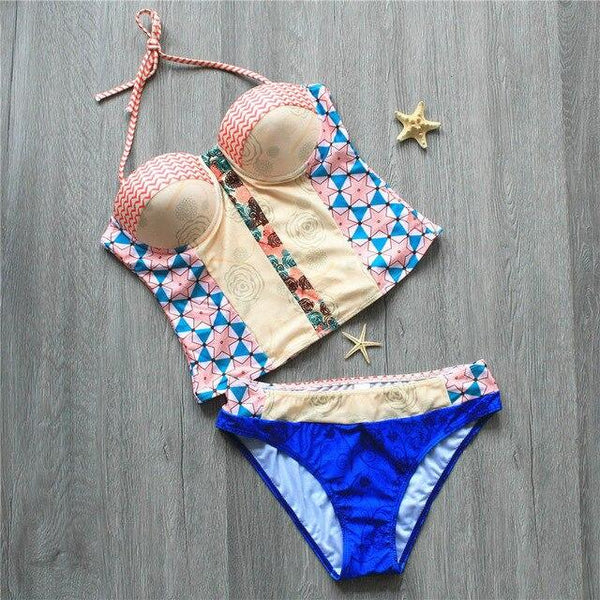 2019 Female Sexy Swimsuit Tankini Corset Top Biquini Thong Swim Wear Bathing Suit Swimwear Women Brazilian Push Up Bikini Set