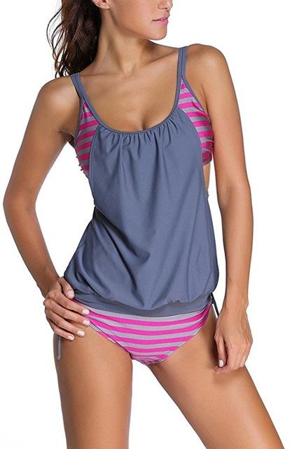 Tankini Swimsuits Women PLus Size 5XL Striped Tankini Vest Top Strap  Swimwear Ladies Female Belly Covered Tankini Set