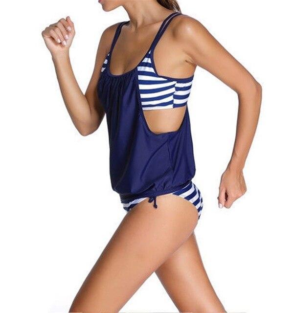 Tankini Swimsuits Women PLus Size 5XL Striped Tankini Vest Top Strap  Swimwear Ladies Female Belly Covered Tankini Set