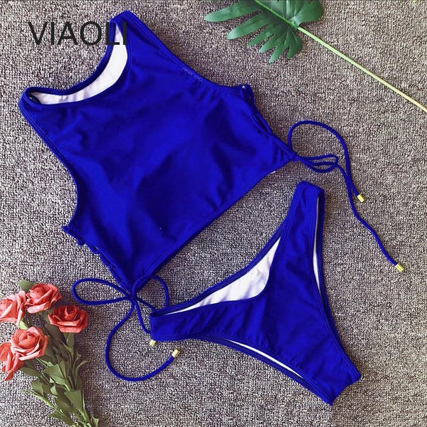 Bikini swimsuit women swimming suits mid waist bikinis tankinis swimsuit tank tops bathing suits blue vest swimwear