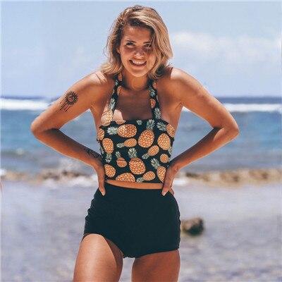 2017 Sexy Brazilian Pineapple Bikini Tankini Set Women Crop Top Swimwear Woman Halter Swimsuit Female High Waisted Bathing Suit
