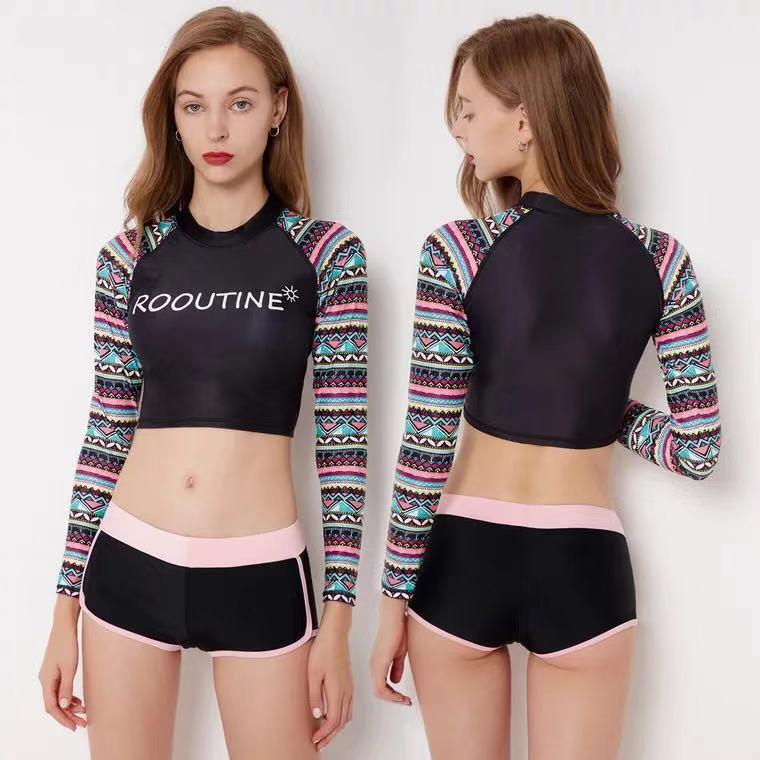 Printed Rash Guard 2019 Ladies Two-Pieces Swimwear High Neck Swimsuit Tankini Surf Clothes Crop Top Bathing Suits