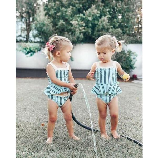 Kids Baby Girls Stripe Tankini Set Bikini Swimwear Swimsuit Ruffle Tops and Shorts Bathing Suit Beach Bather Wear