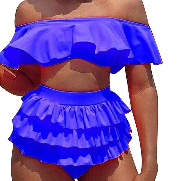 MUQGEW Fashion Women Swimwear Beach Solid Ruffles Swimsuit Bikini Tankini Set Ruffle Halter Top With Bottoms bikinis 2019 #0523