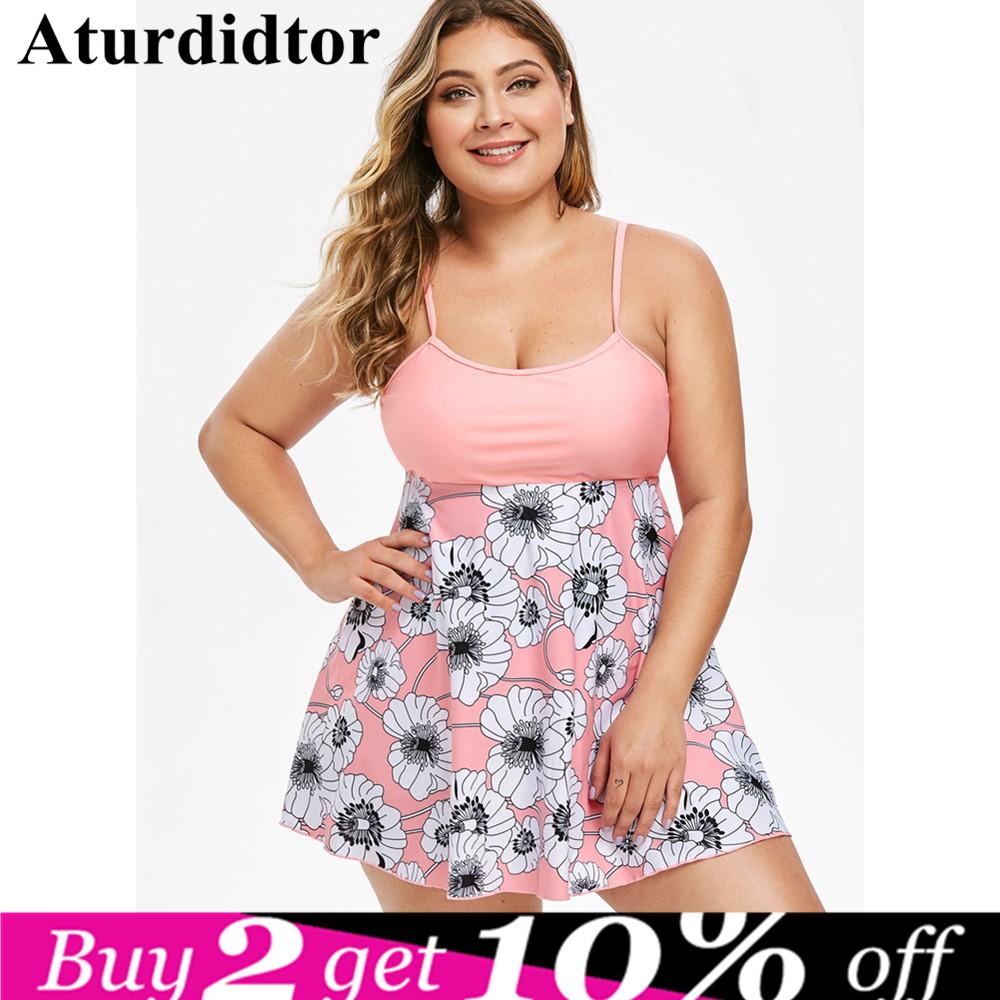 Floral Contrast Overlay Plus Size Tankini Set Spaghetti Strap Top Two Piece Swim Set Pink Holiday Beach Wear Wirefree Beachdress