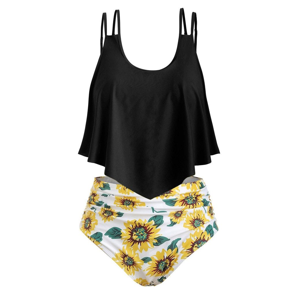 Women Two Pieces Bathing Suits Top Ruffled High Waisted Bottom Bikini Set Tankini Women Swimsuit Plus Size Two-Piece Suit C30618
